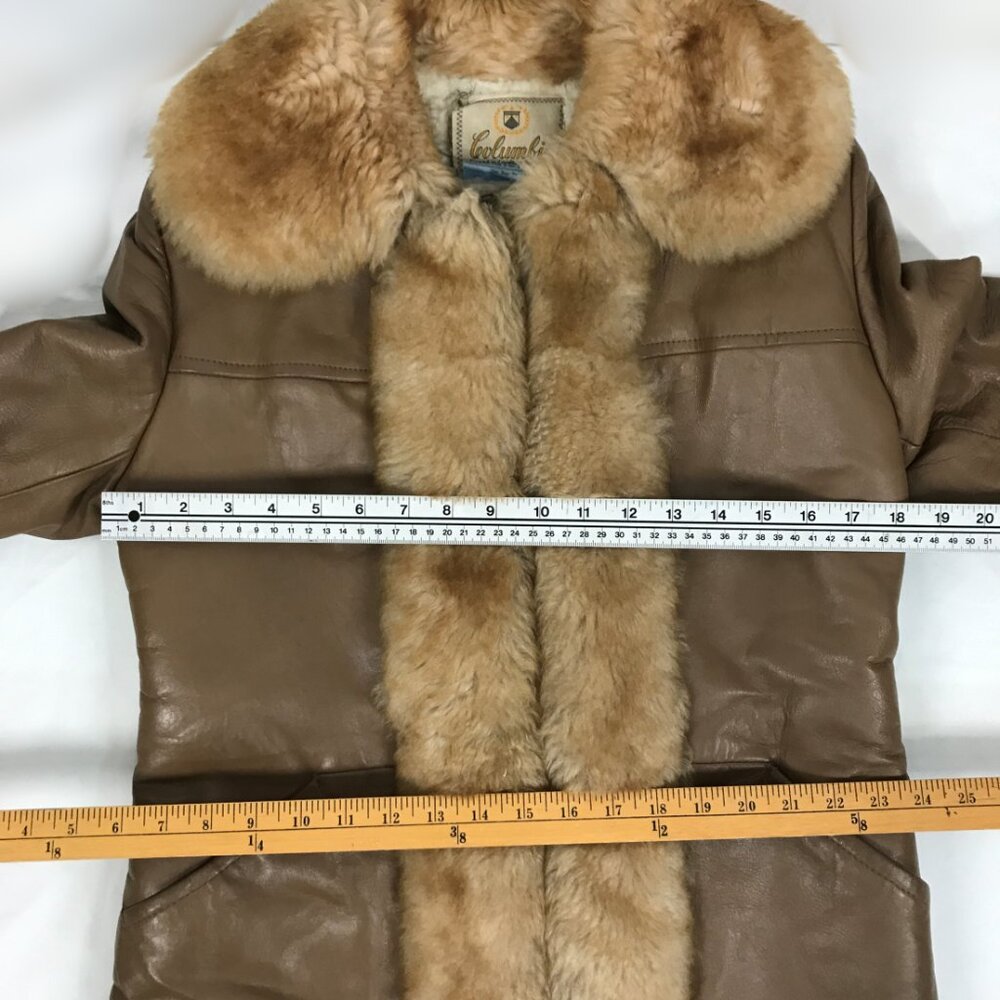 Vintage 60s 70s Leather Jacket Penny Lane Shearling and Faux Fur Tan - Picture 7 of 7